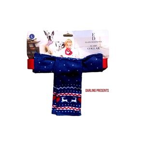 ED ELLEN DEGENERES HOLIDAY SCARF COLLAR DOG COLOR BLUE SIZE L